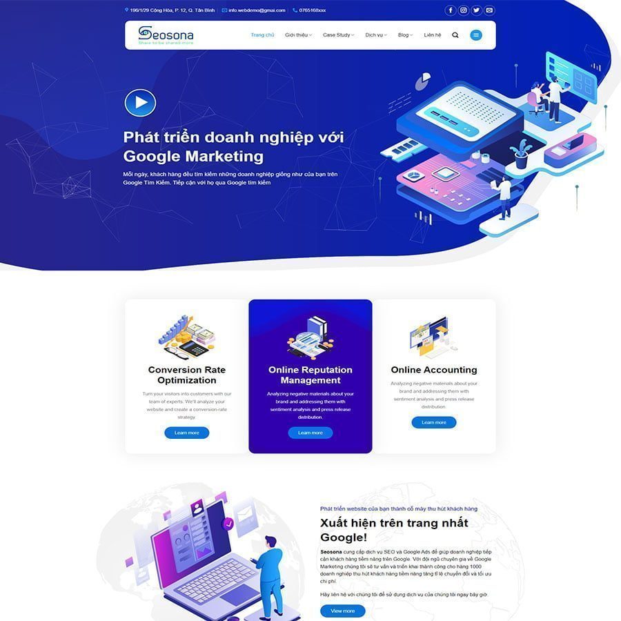 Mẫu Website Công Ty Agency SEO Website - Digital Marketing - Cài Đặt Sẵn