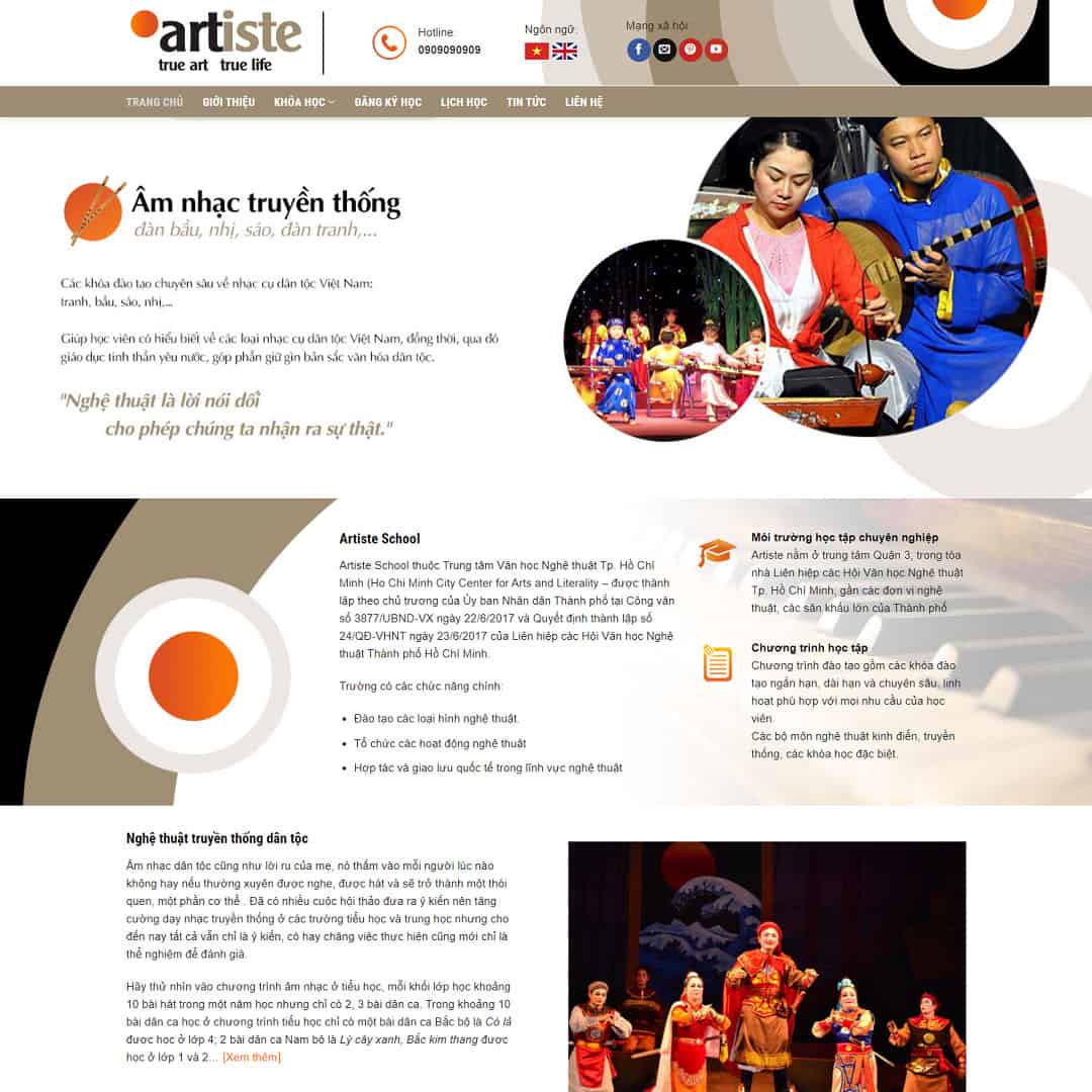 Mẫu Website Giới Thiệu Trường Nghệ Thuật - Cài Đặt Sẵn