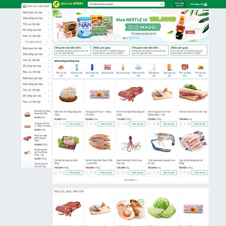Mẫu Website Siêu Thị Bách Hóa - Shop Online - Cài Đặt Sẵn
