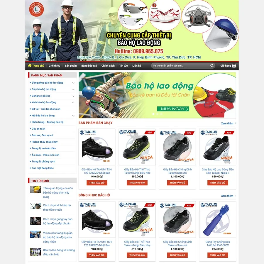Mẫu Website Bảo Hộ Lao Động 2 - Thiết Bị An Toàn - Shop Online - Cài Đặt Sẵn