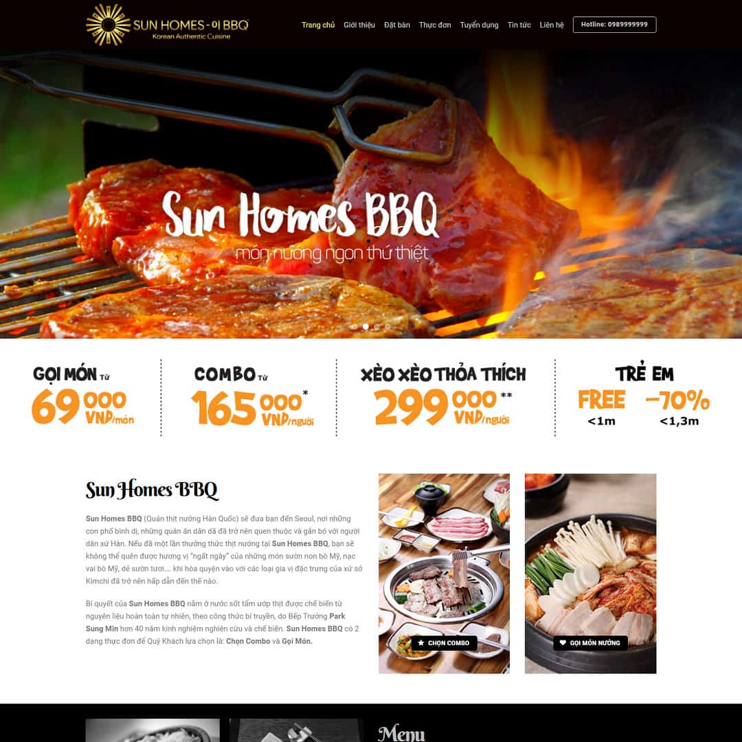 Mẫu Website Giới Thiệu Nhà Hàng BBQ - Ẩm Thực - Cài Đặt Sẵn