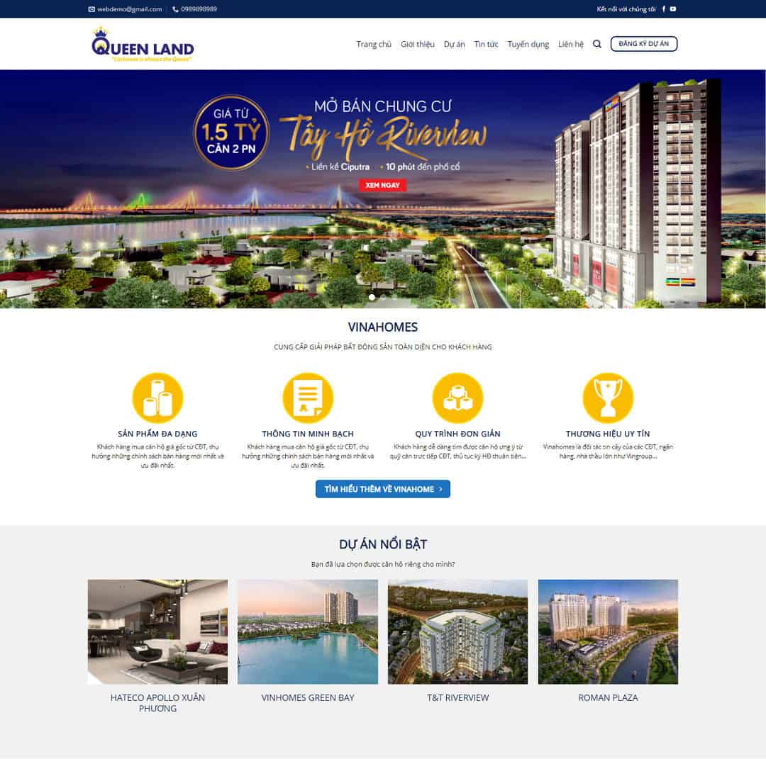 Mẫu Website Bất Động Sản - Dự Án Nhà Đất - Cài Đặt Sẵn