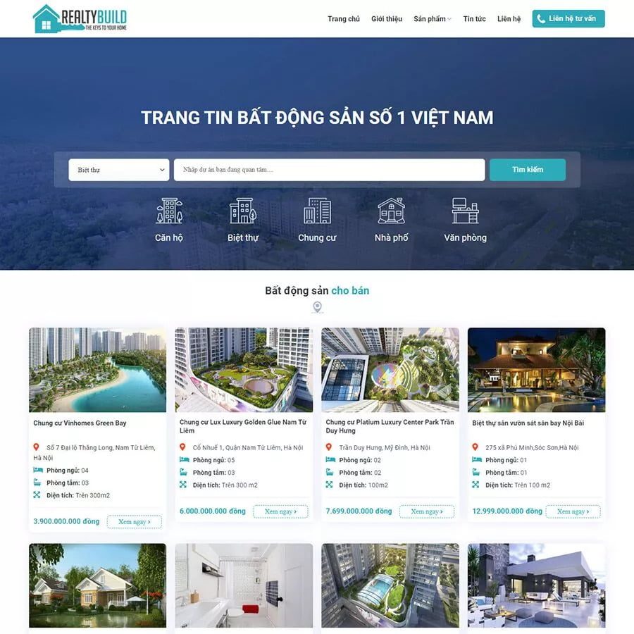 Mẫu Website Bất Động Sản 12 - Cài Đặt Sẵn