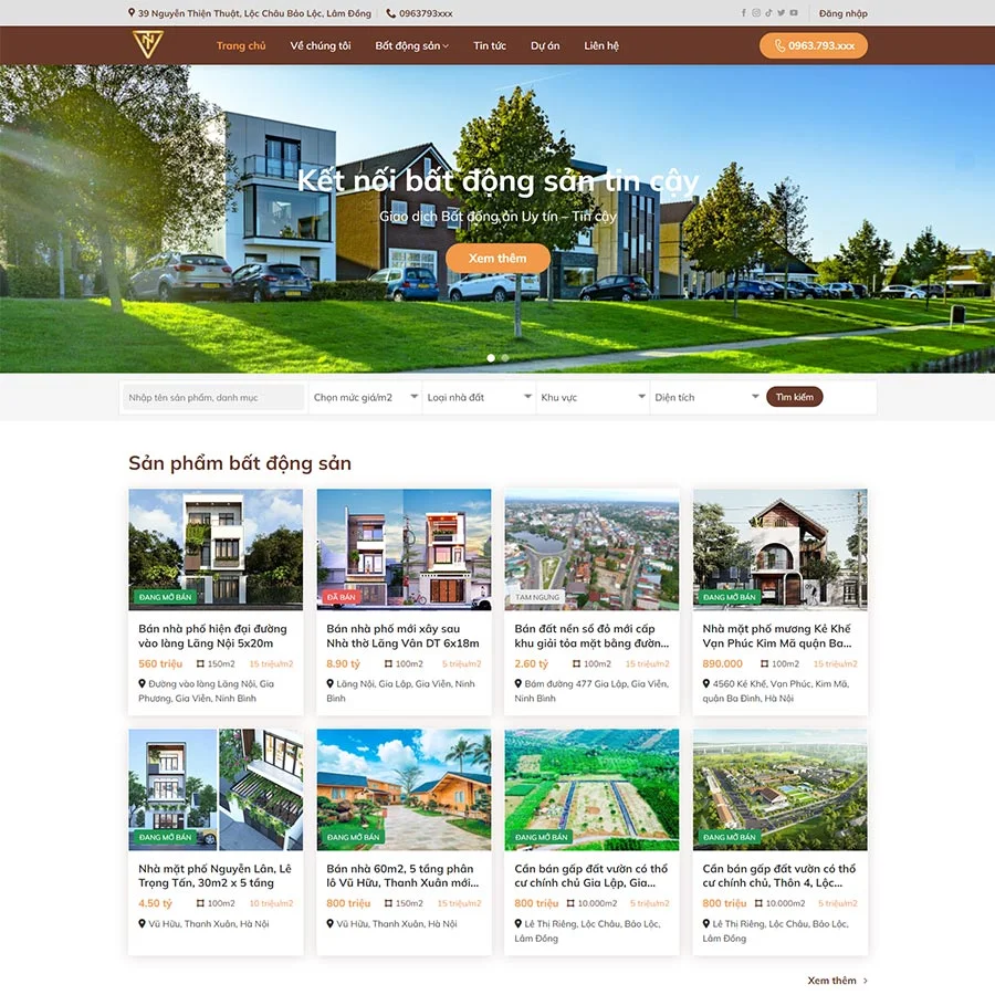 Mẫu Website Bất Động Sản 36 - Cài Đặt Sẵn