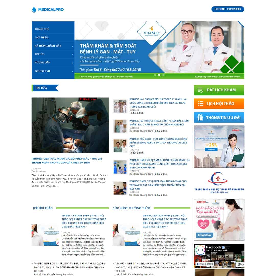 Mẫu Website Bệnh Viện Phòng Khám - Giới Thiệu Dịch Vụ Y Tế - Cài Đặt Sẵn