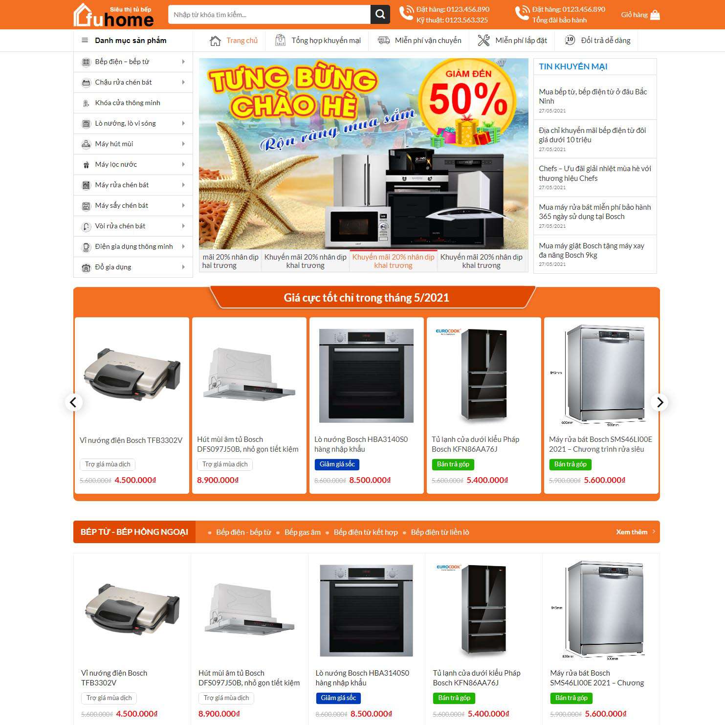 Mẫu Website Bán Bếp Từ Bếp Hồng Ngoại - Shop Online - Cài Đặt Sẵn