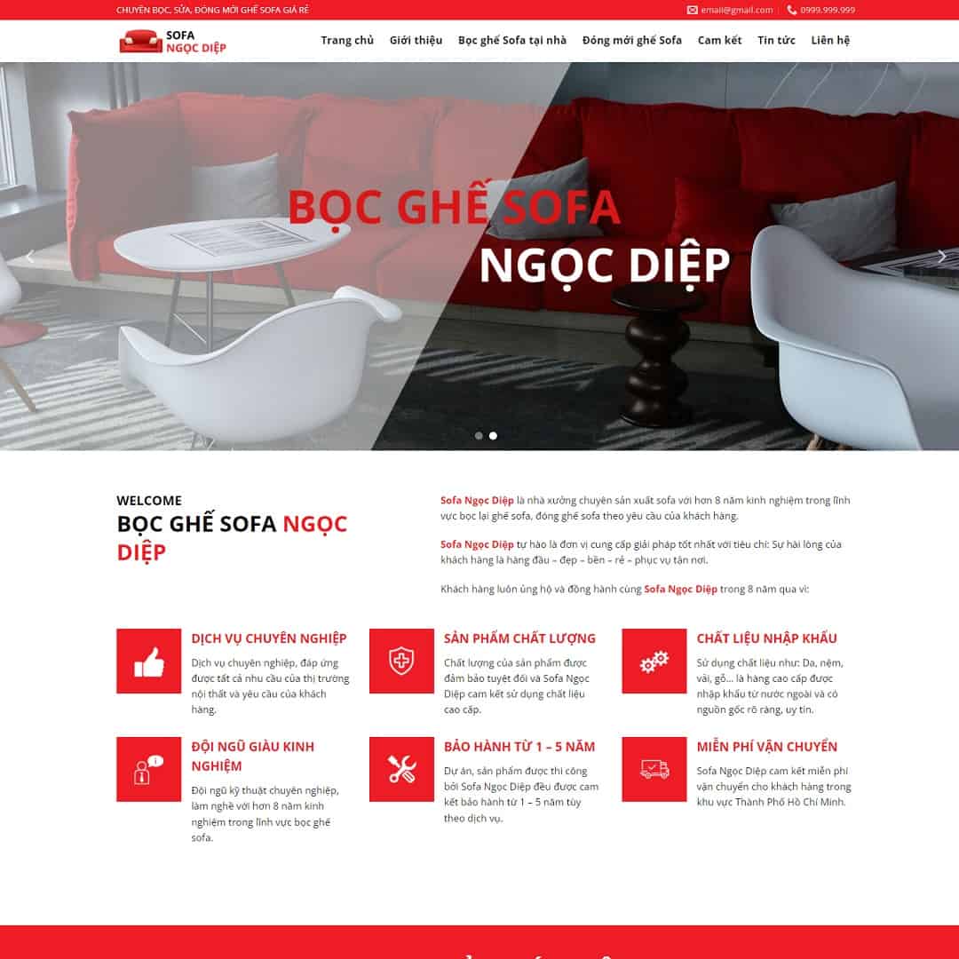 Mẫu Website Dịch Vụ Bọc Ghế Sofa - Nội Thất - Cài Đặt Sẵn