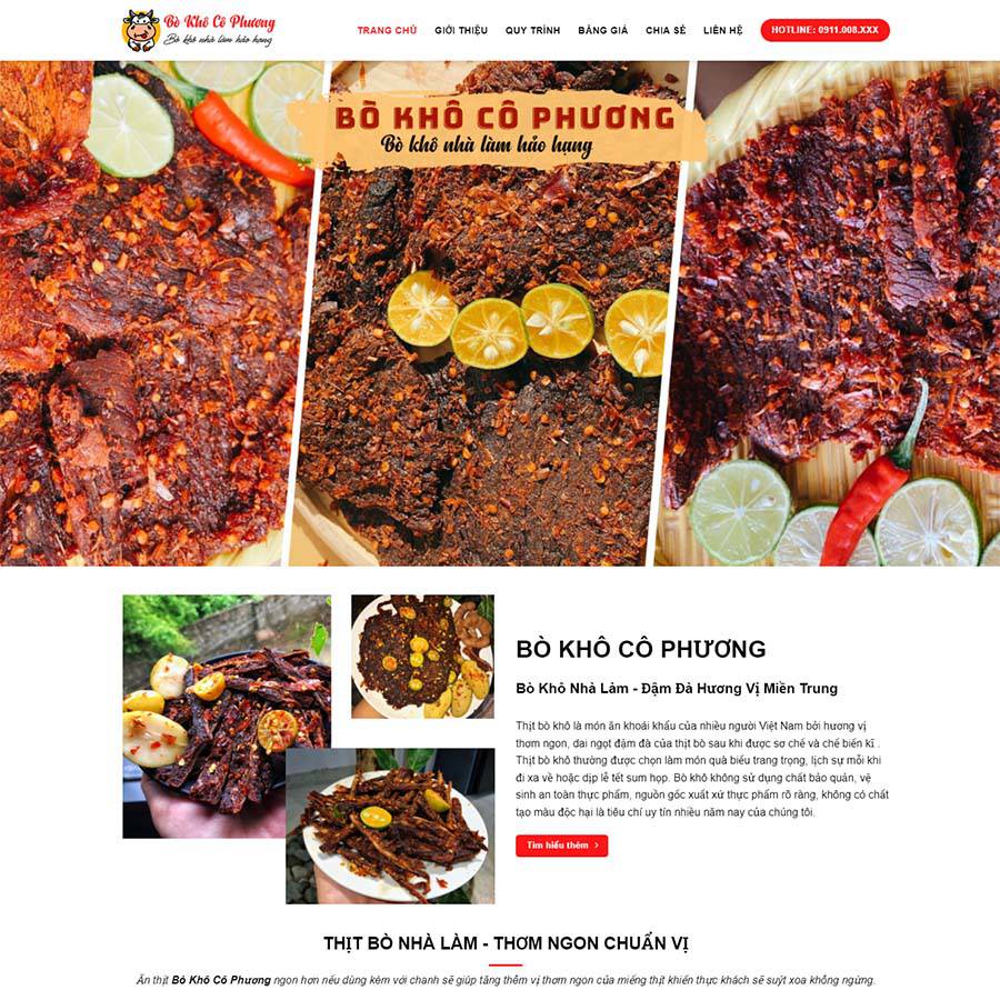 Mẫu Website Bán Bò Khô - Thực Phẩm - Shop Online - Cài Đặt Sẵn