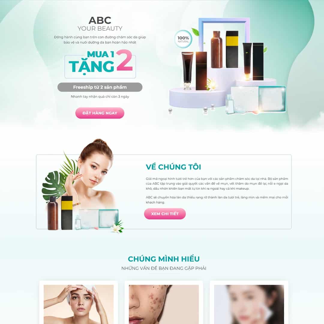 Mẫu Website Landing Page Mỹ Phẩm - Làm Đẹp - Shop Online - Cài Đặt Sẵn