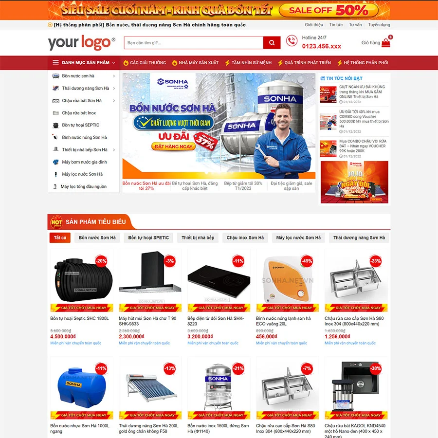 Mẫu Website Bán Bồn Nước - Đồ Gia Dụng - Shop Online - Cài Đặt Sẵn