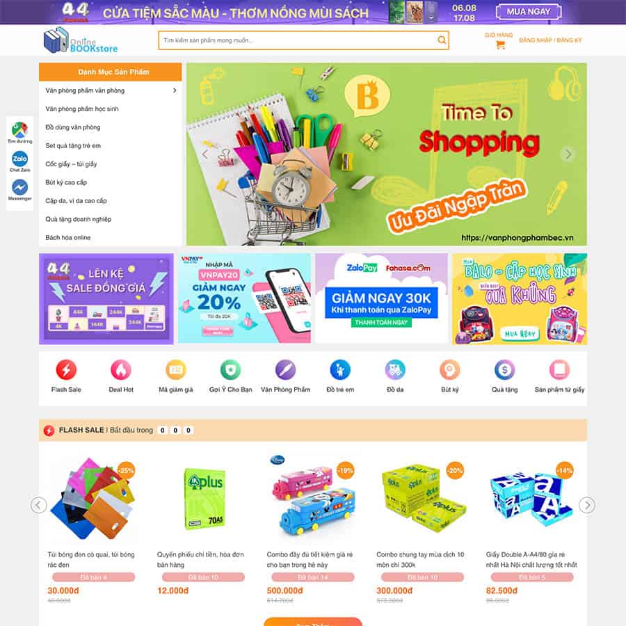 Mẫu Website Bán Sách Văn Phòng Phẩm 02 - Shop Online - Cài Đặt Sẵn