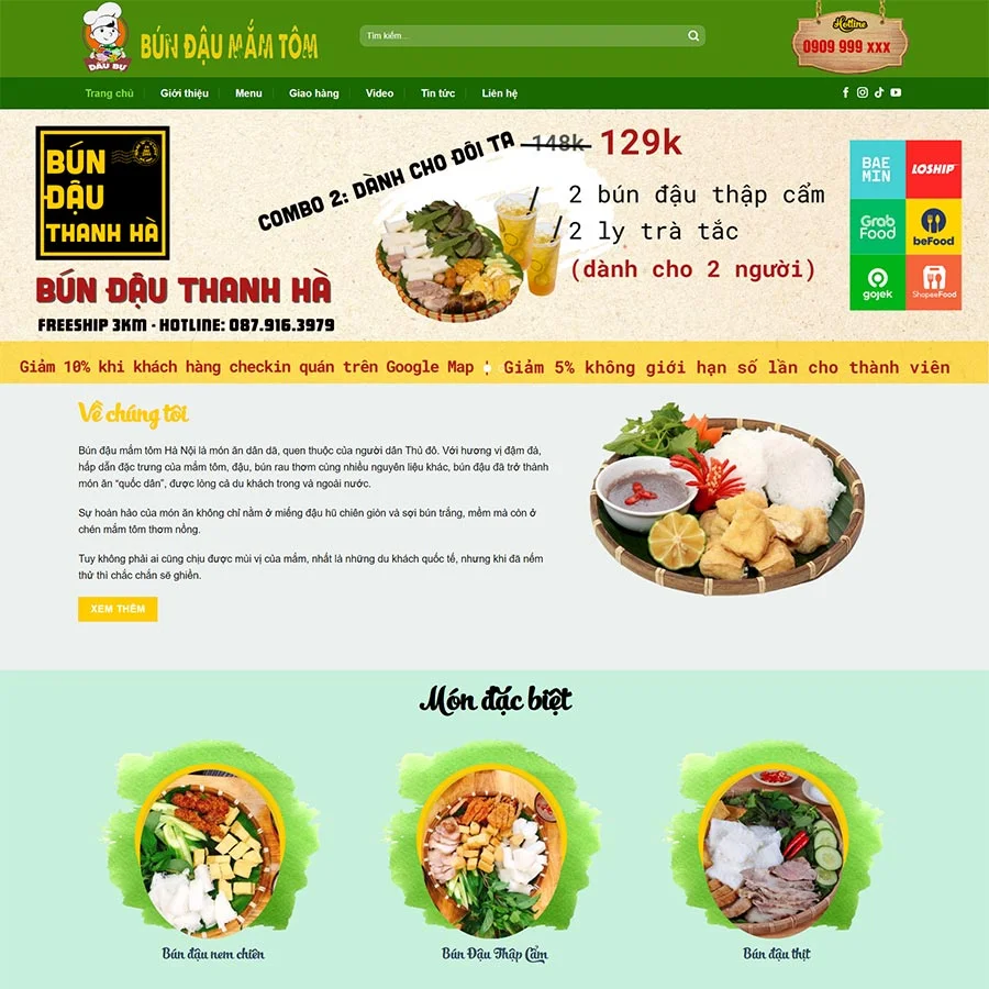 Mẫu Website Đậu Mắm Tôm - Thực Phẩm - Shop Online - Cài Đặt Sẵn