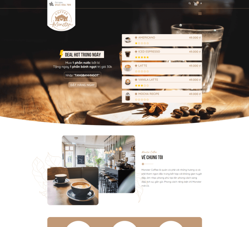 Mẫu Website Bán Cà Phê - Trà Sữa - Đồ Uống - Shop Online - Cài Đặt Sẵn