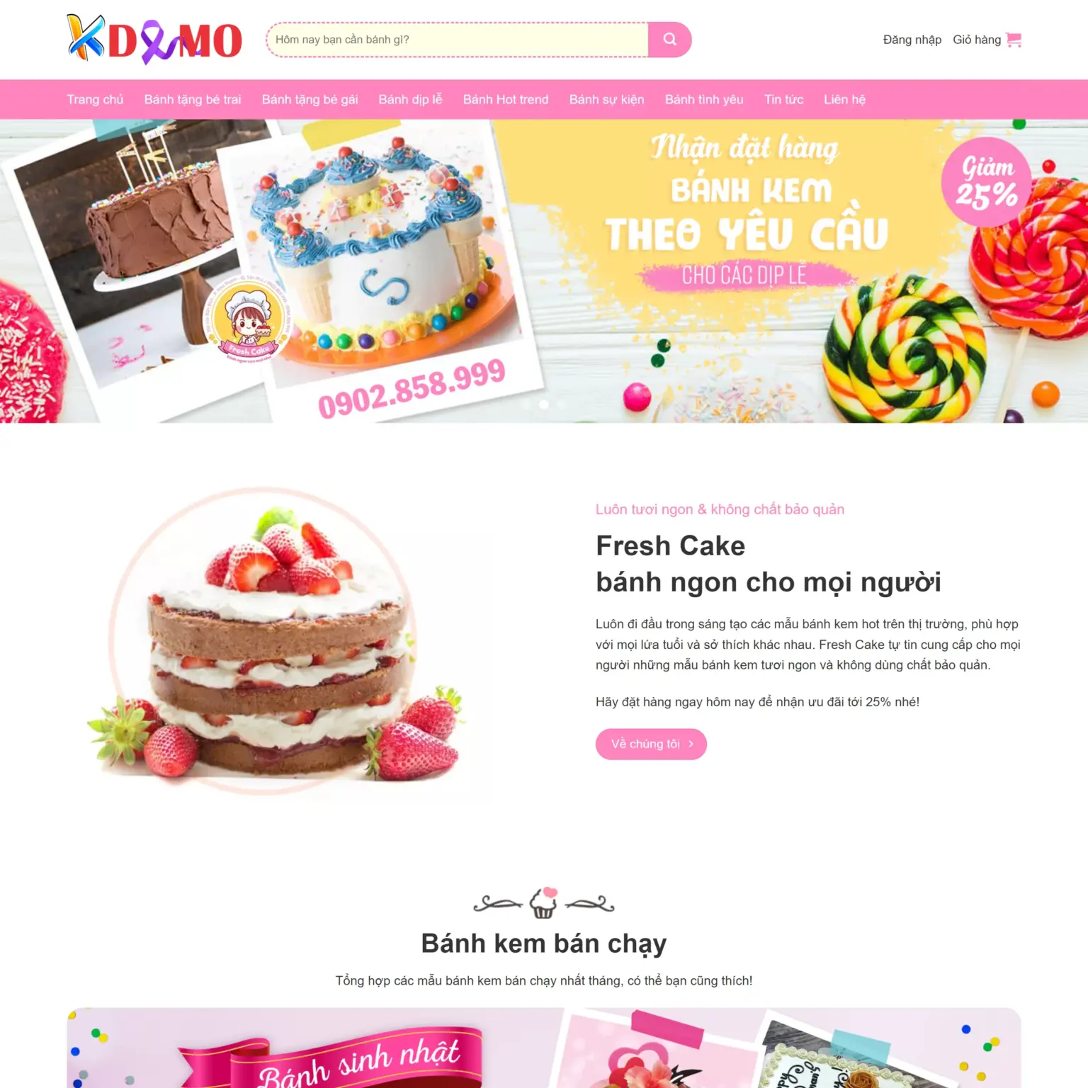 Mẫu Website Bán Bánh Kem Sinh Nhật - Shop Online - Cài Đặt Sẵn