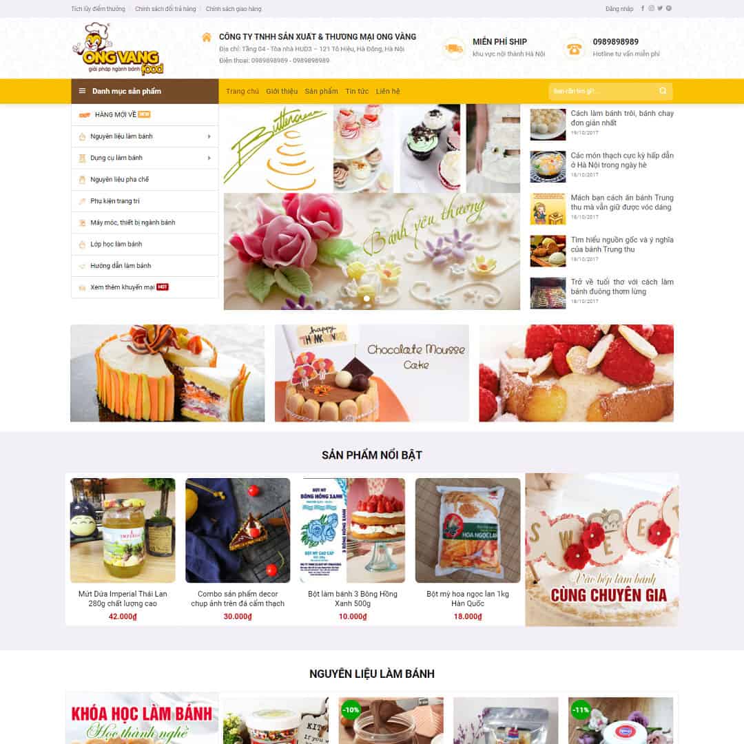 Mẫu Website Bán Nguyên Liệu Dụng Cụ Làm Bánh 01 - Shop Online - Cài Đặt Sẵn