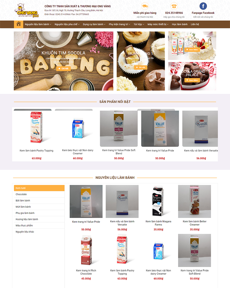 Mẫu Website Bán Nguyên Liệu Làm Bánh - Shop Online - Cài Đặt Sẵn