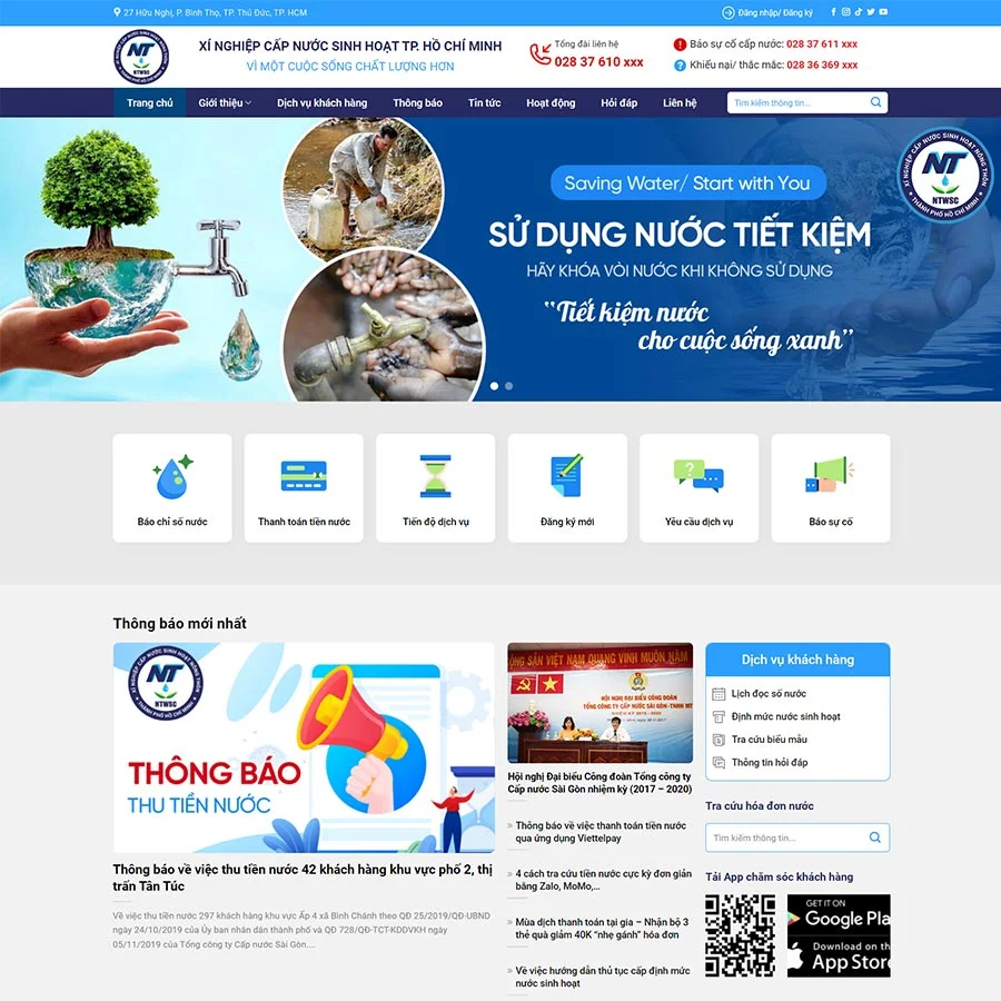 Mẫu Website Xí Nghiệp Cấp Nước - Dịch Vụ Cấp Nước - Cài Đặt Sẵn