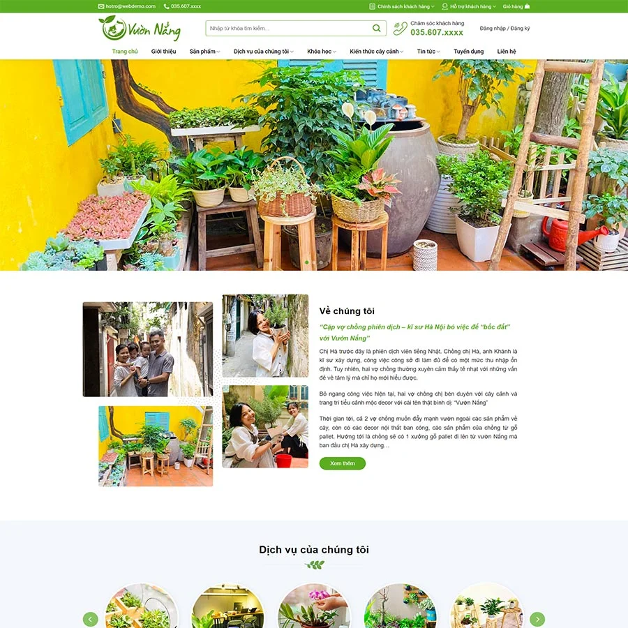 Mẫu Website Bán Cây Xanh Tiểu Cảnh 03 - Shop Online - Cài Đặt Sẵn