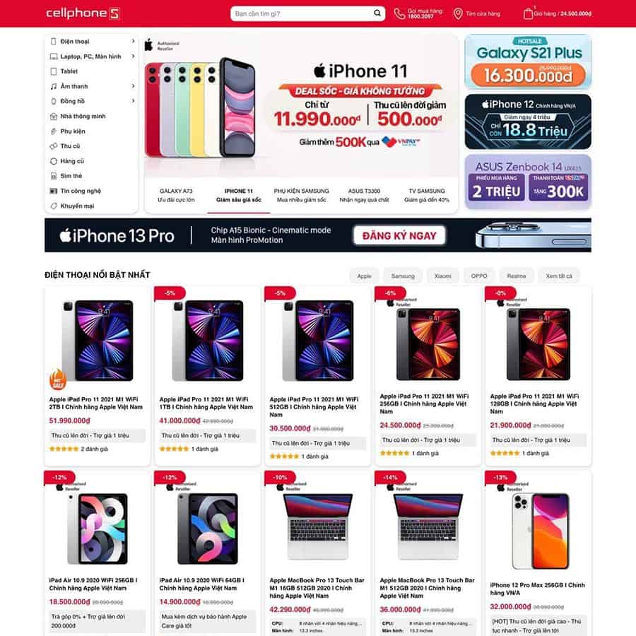 Mẫu Website Cửa Hàng Điện Thoại Laptop Phụ Kiện - Shop Online - Cài Đặt Sẵn