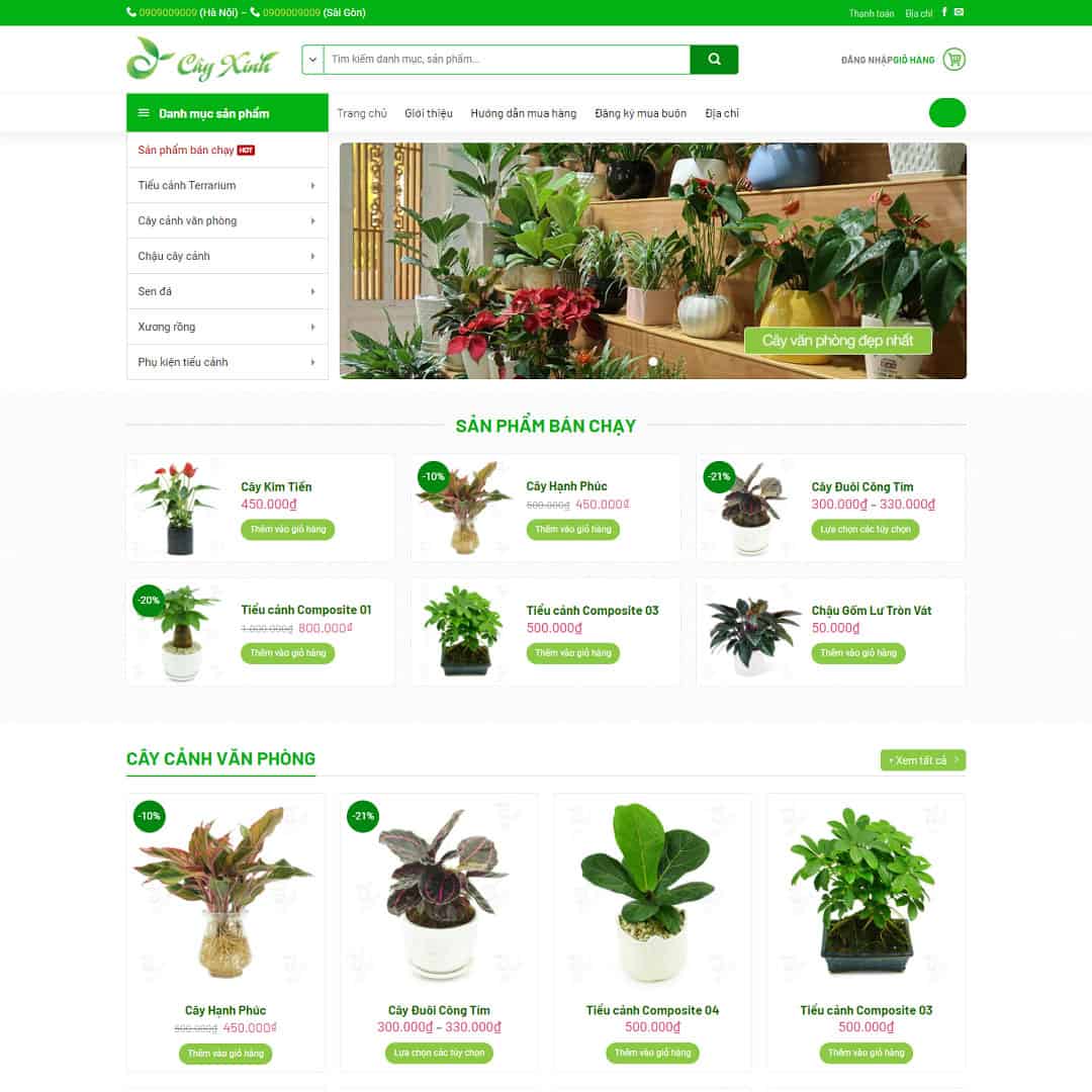 Mẫu Website Bán Cây Xanh Tiểu Cảnh - Shop Online - Cài Đặt Sẵn