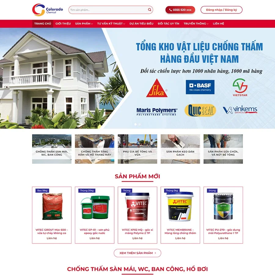Mẫu Website Cung Cấp Sơn Chống Thấm - Vật Liệu Xây Dựng - Shop Online - Cài Đặt Sẵn
