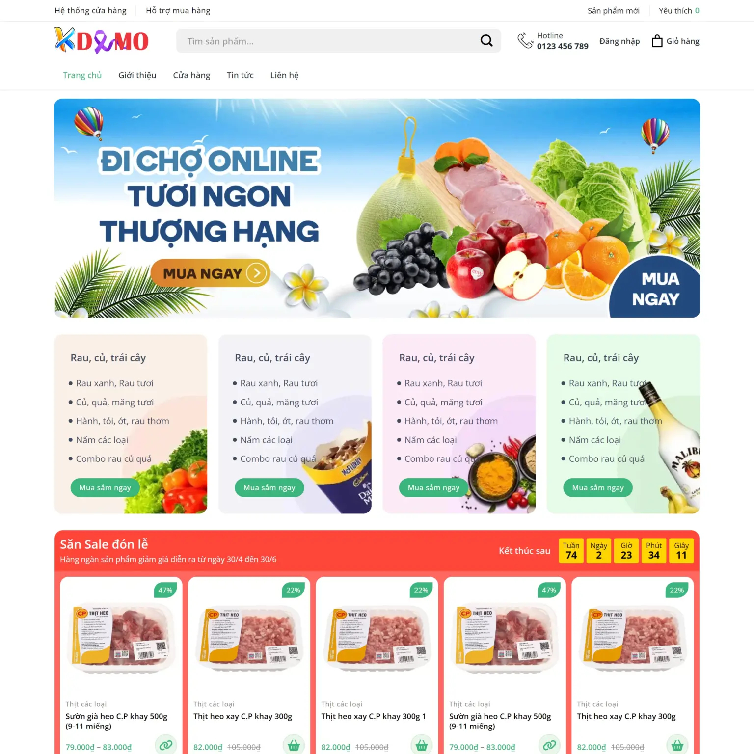 Mẫu Website Bán Hàng Chợ Online - Shop Online - Cài Đặt Sẵn