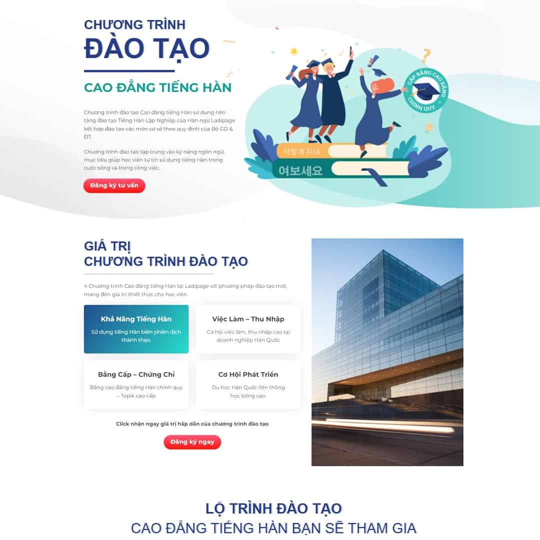 Mẫu Website Landing Page Đào Tạo Tiếng Hàn - Cài Đặt Sẵn