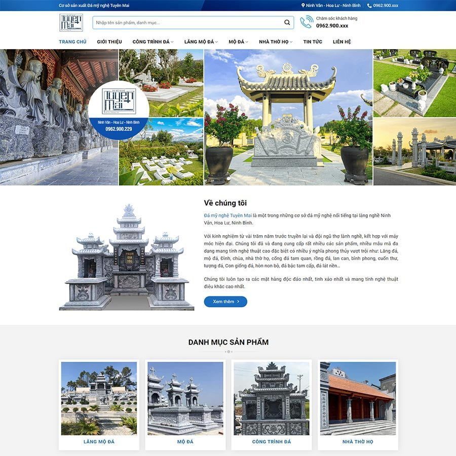 Mẫu Website Cơ Sở Đá Mỹ Nghệ - Điêu Khắc Đá - Cài Đặt Sẵn