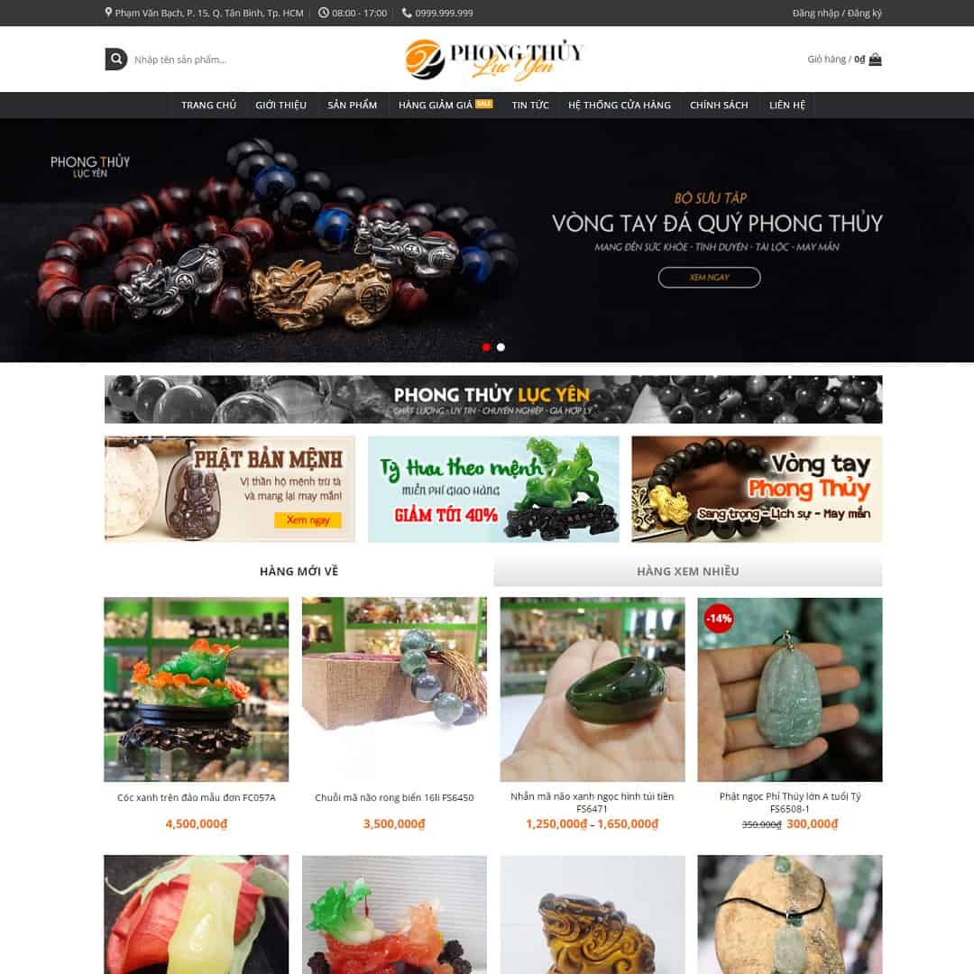 Mẫu Website Đá Quý Vật Phẩm Phong Thủy 02 - Shop Online - Cài Đặt Sẵn