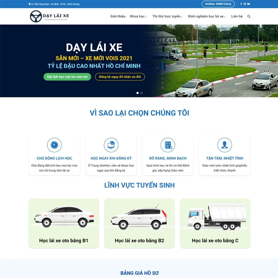 Mẫu Website Dạy Lái Xe 02 - Đào Tạo Lái Xe - Cài Đặt Sẵn