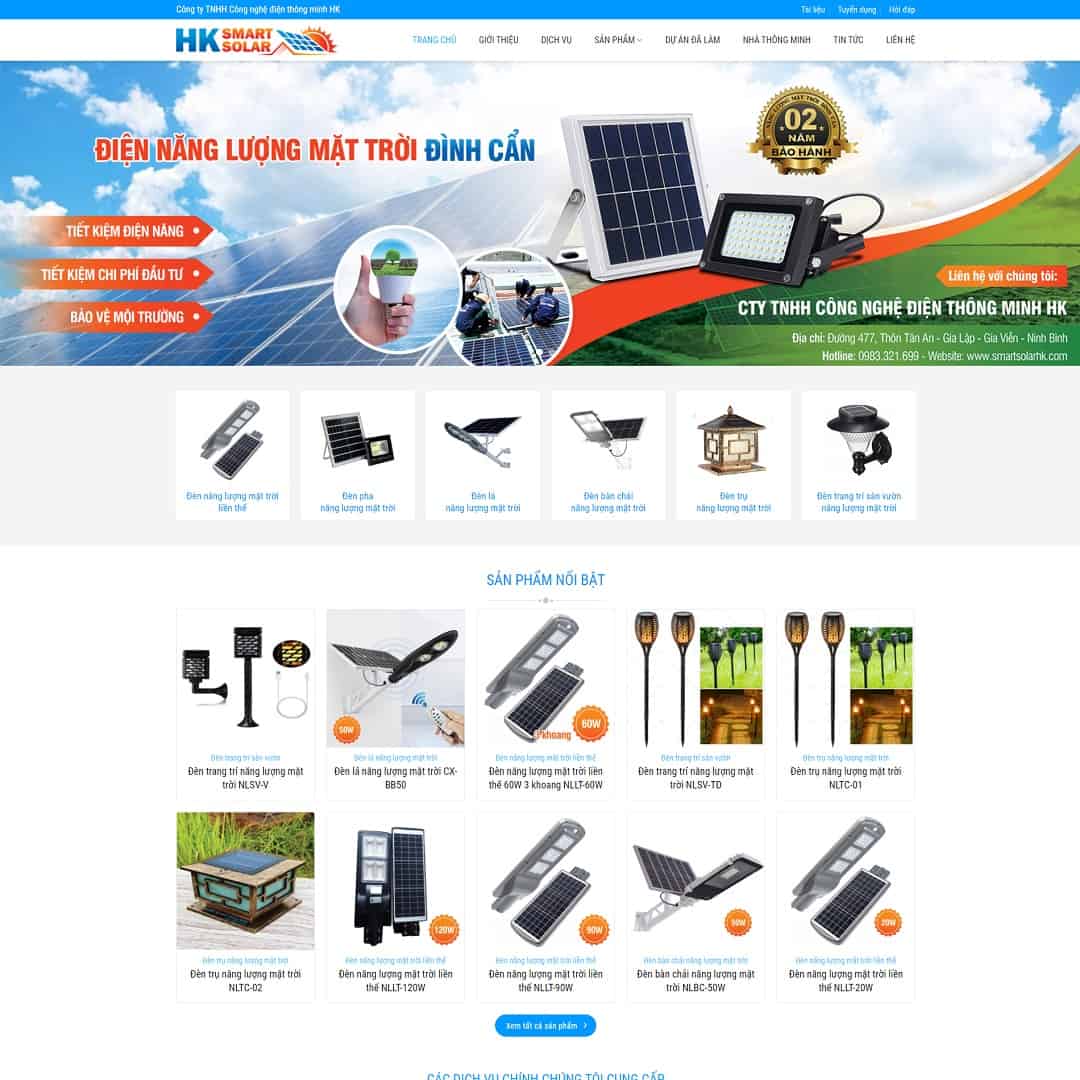 Mẫu Website Đèn LED Thiết Bị Năng Lượng Mặt Trời - Shop Online - Cài Đặt Sẵn