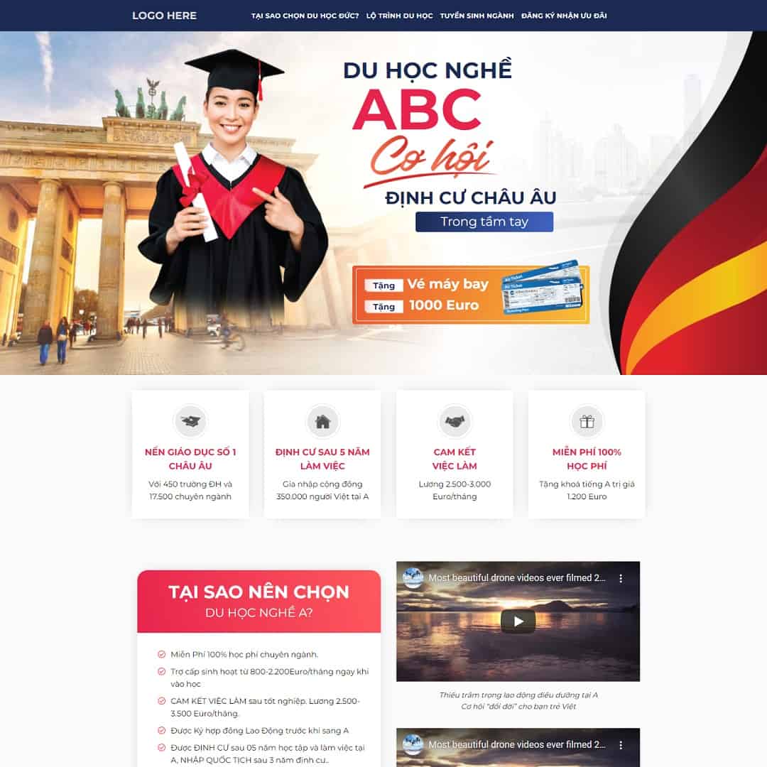 Mẫu Website Landing Page Du Học Nghề - Cài Đặt Sẵn