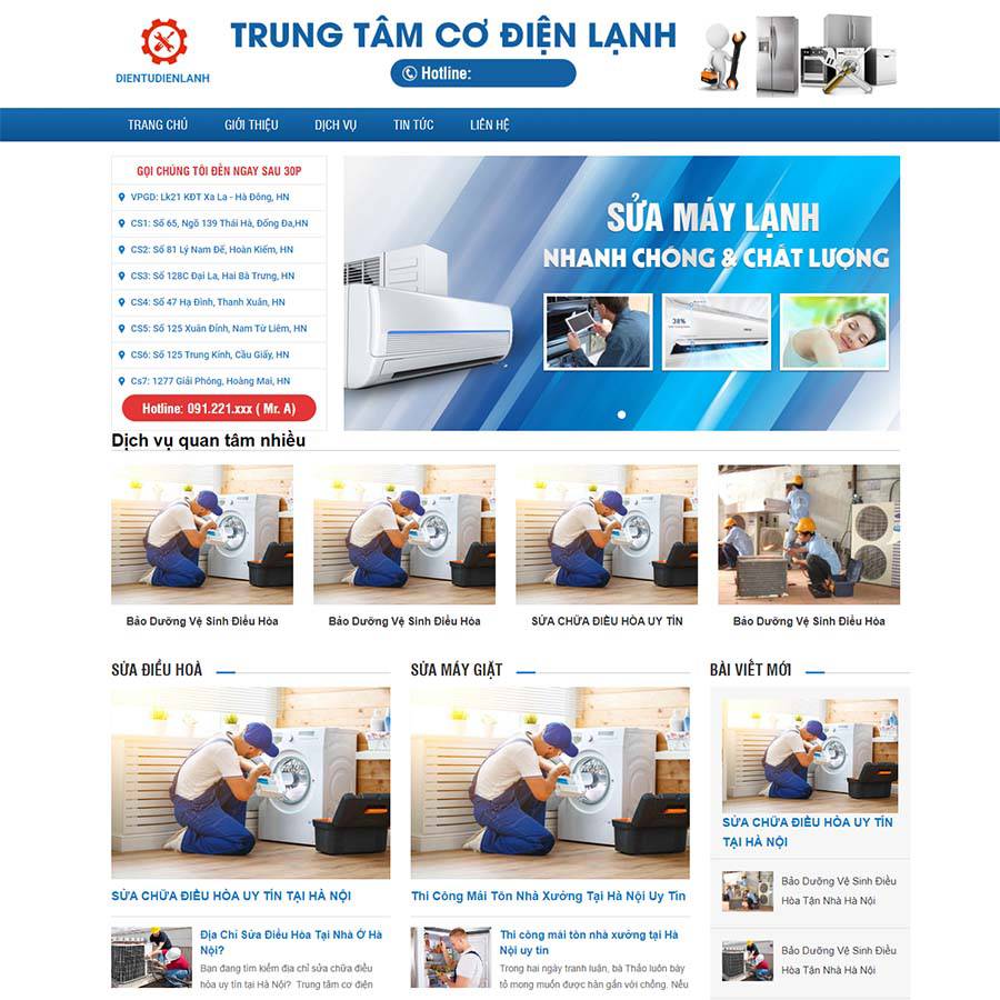 Mẫu Website Sửa Điện Lạnh 02 - Dịch Vụ Điện Lạnh - Cài Đặt Sẵn