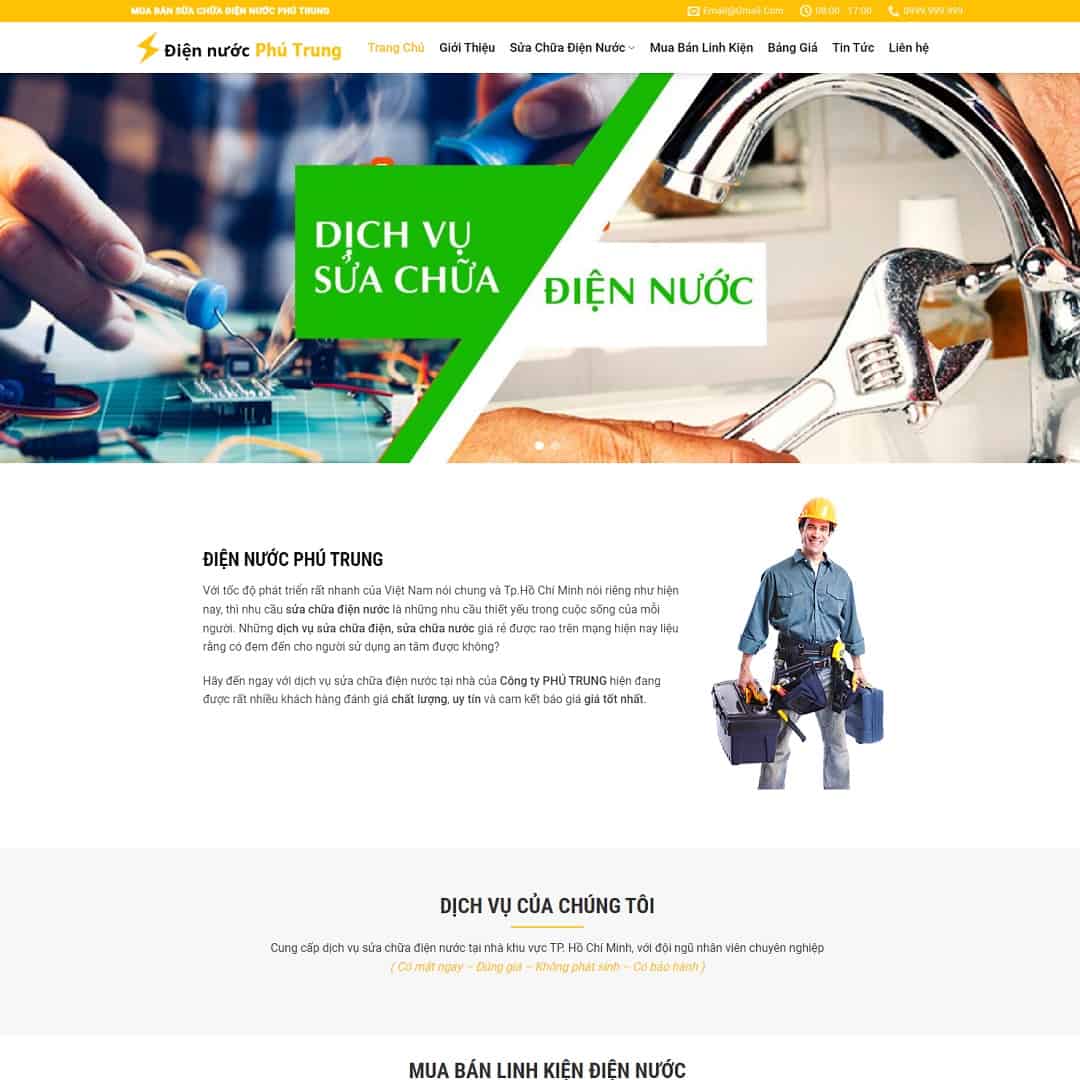 Mẫu Website Dịch Vụ Sửa Chữa Điện Nước - Cài Đặt Sẵn