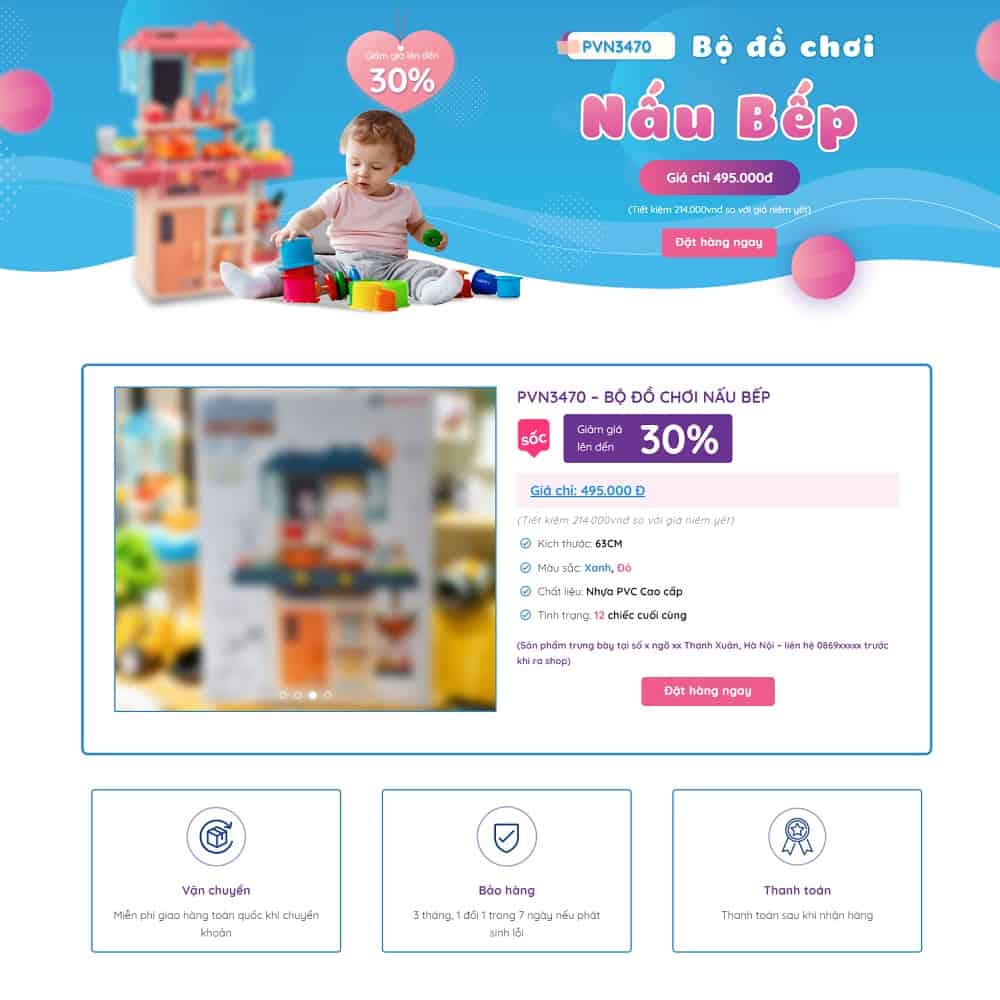 Mẫu Website Landing Page Bán Đồ Chơi Trẻ Em - Shop Online - Cài Đặt Sẵn