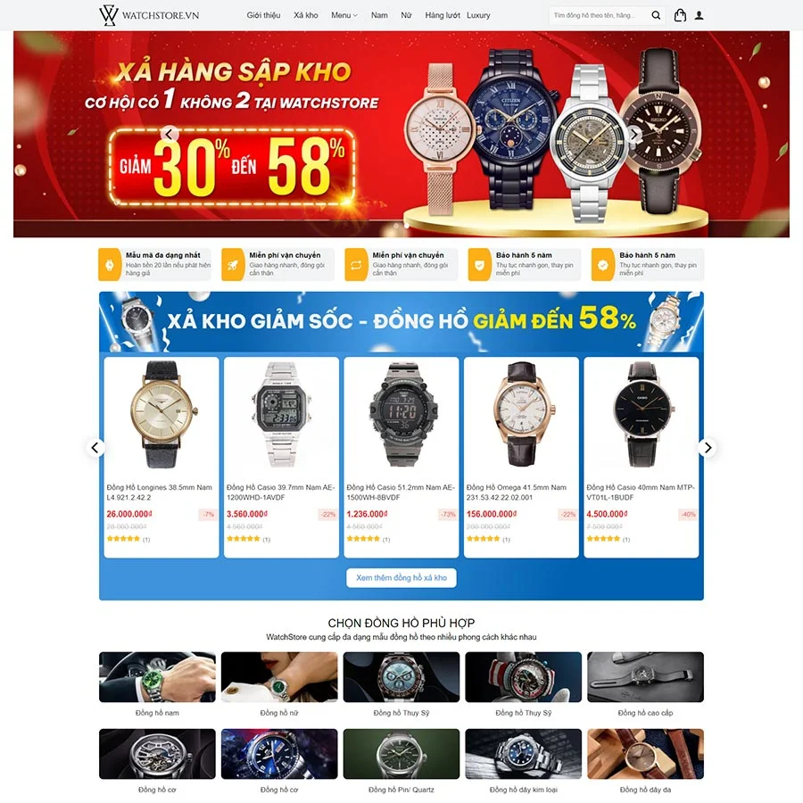 Mẫu Website Bán Đồng Hồ Đeo Tay - Shop Online - Cài Đặt Sẵn