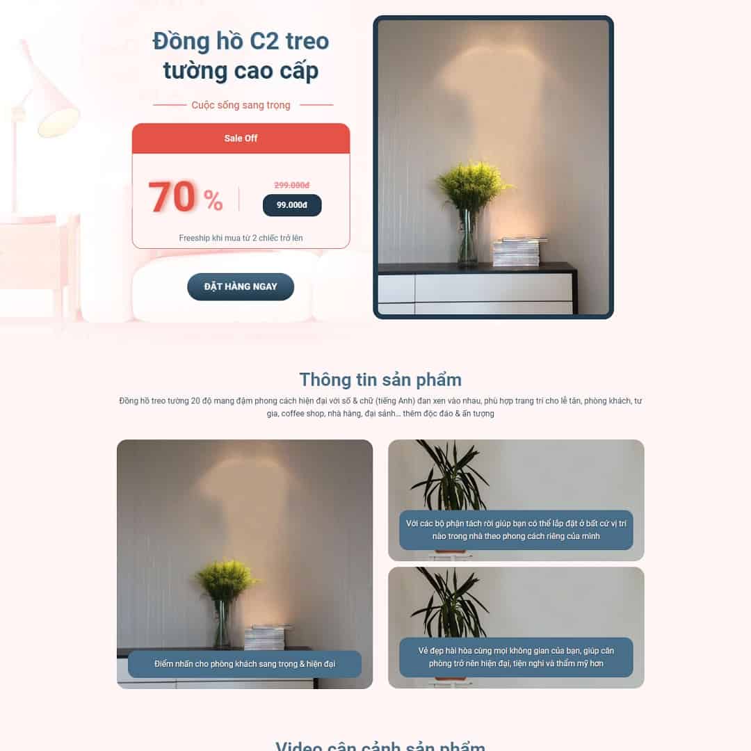 Mẫu Website Landing Page Đồng Hồ Treo Tường 3D - Shop Online - Cài Đặt Sẵn