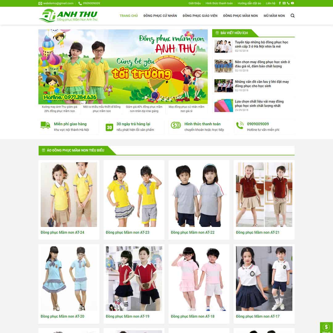Mẫu Website Dịch Vụ Đồng Phục - May In Đồng Phục - Cài Đặt Sẵn