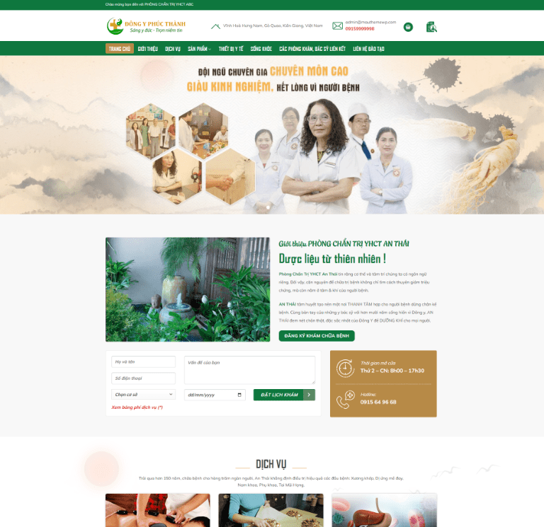 Mẫu Website Phòng Khám Đông Y - Sản Phẩm Đông Y - Cài Đặt Sẵn