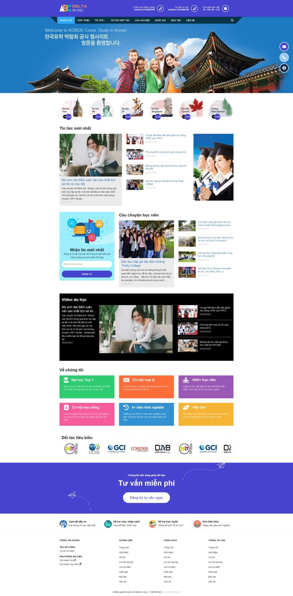 Mẫu Website Dịch Vụ Tư Vấn Du Học - Cài Đặt Sẵn