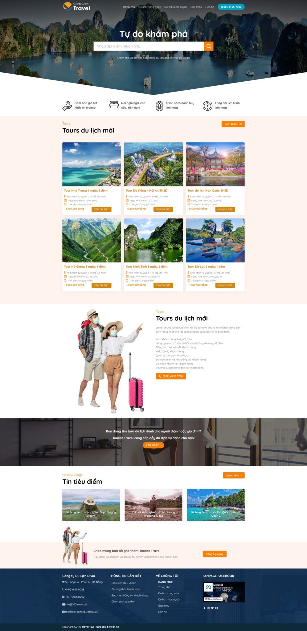 Mẫu Website Dịch Vụ Tour Du Lịch 04 - Cài Đặt Sẵn