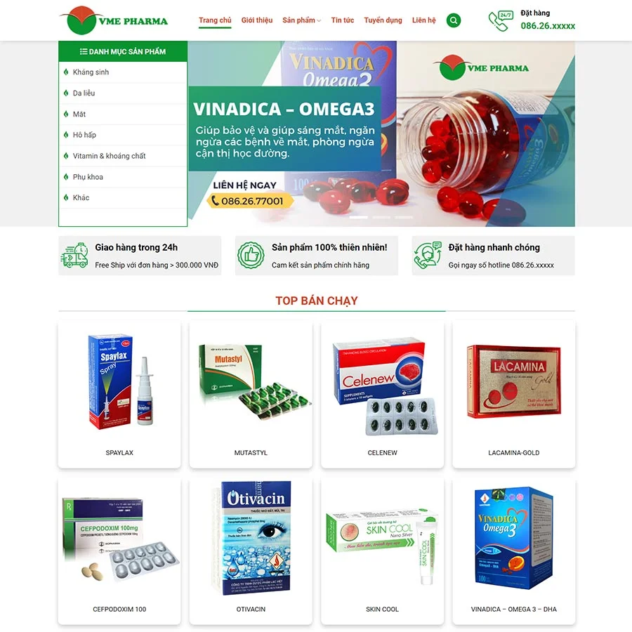 Mẫu Website Dược Phẩm 09 - Nhà Thuốc - Shop Online - Cài Đặt Sẵn