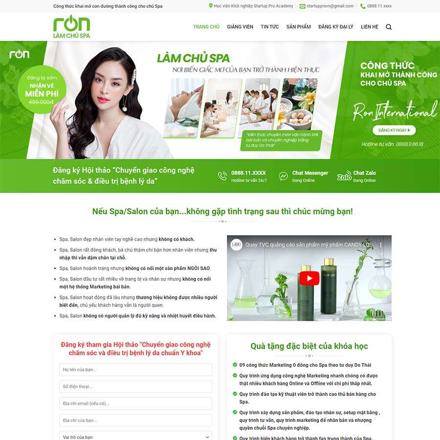 Mẫu Website Đào Tạo Chủ Spa - Cài Đặt Sẵn