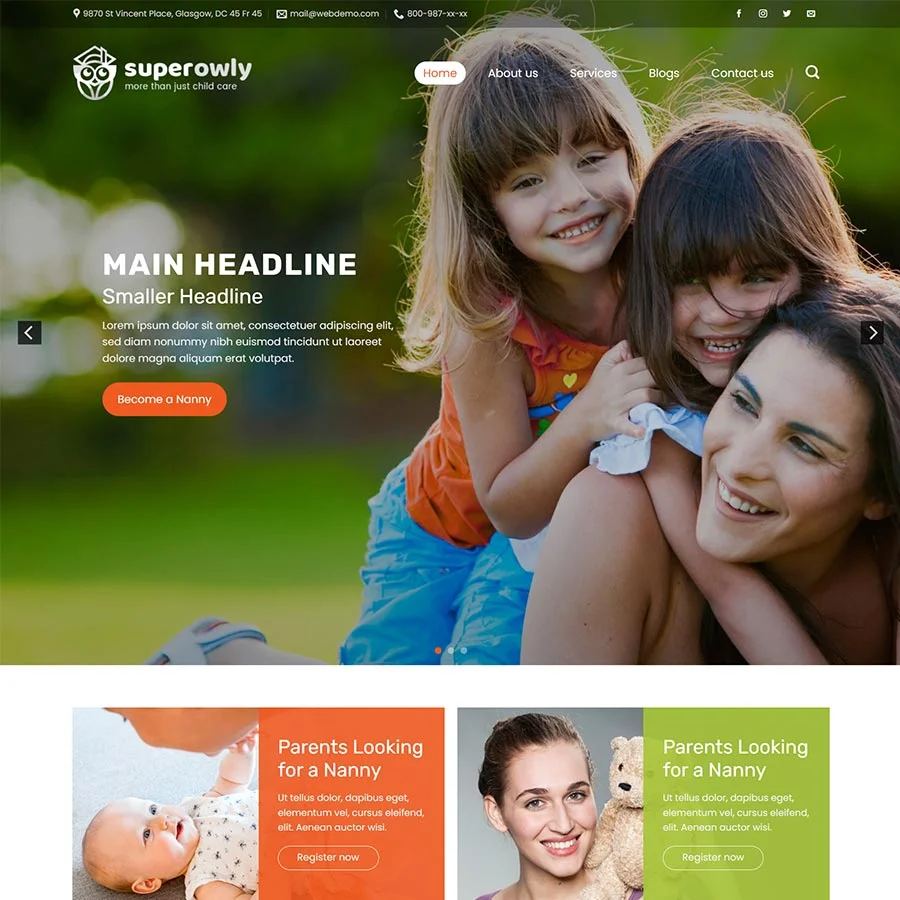 Mẫu Website Dịch Vụ Bảo Mẫu Trông Trẻ - Cài Đặt Sẵn
