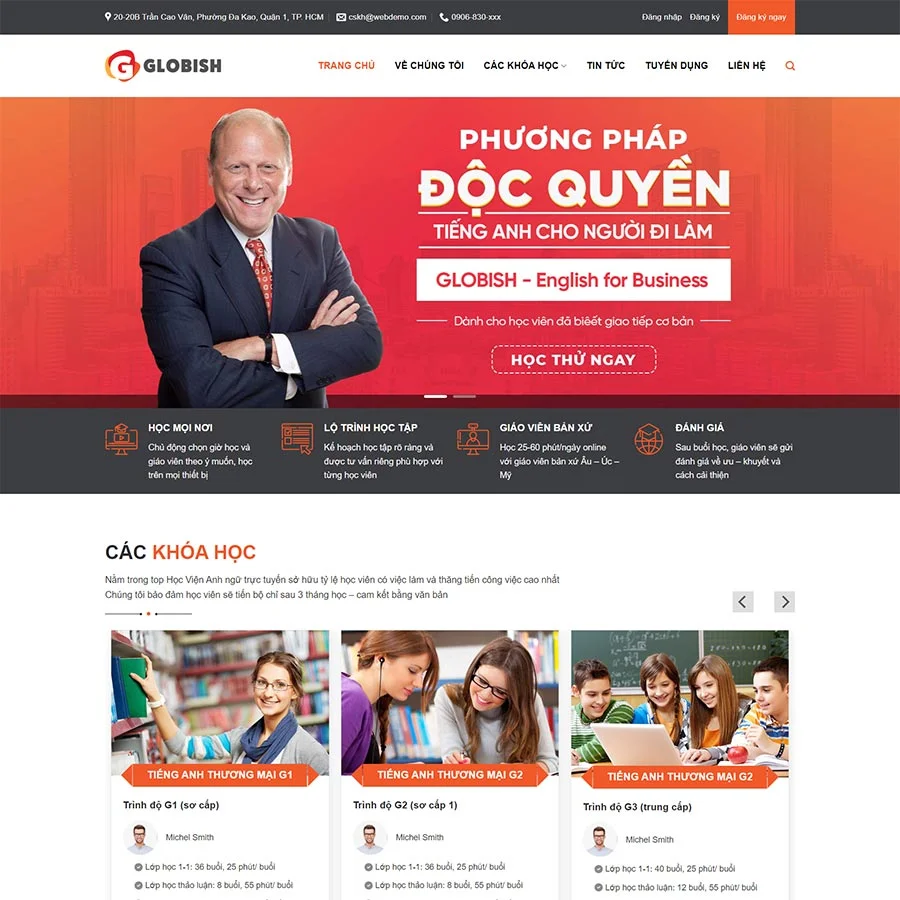 Mẫu Website Trung Tâm Học Tiếng Anh 02 - Giáo Dục - Cài Đặt Sẵn