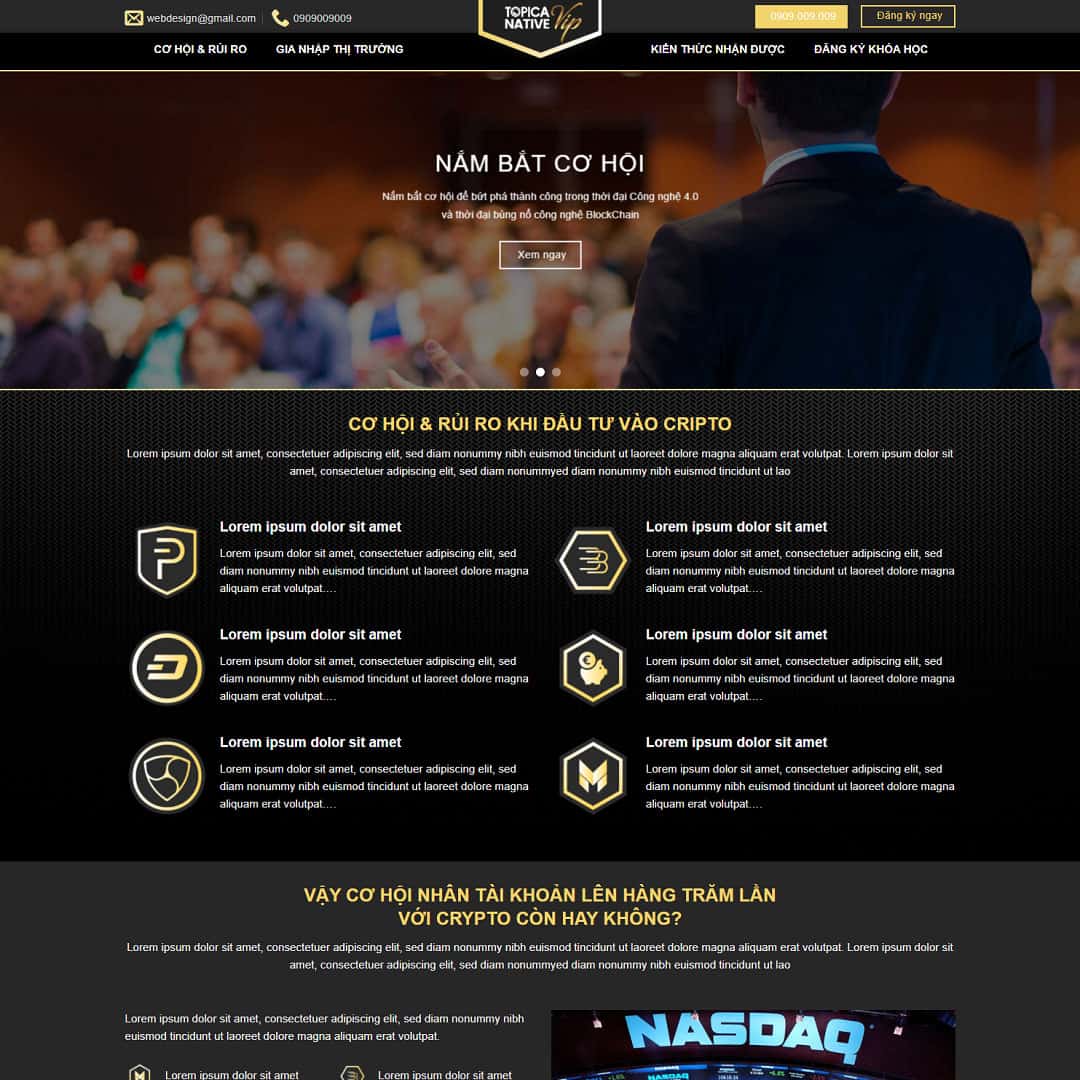 Mẫu Website Landing Page Khóa Học Tài Chính Crypto - Cài Đặt Sẵn