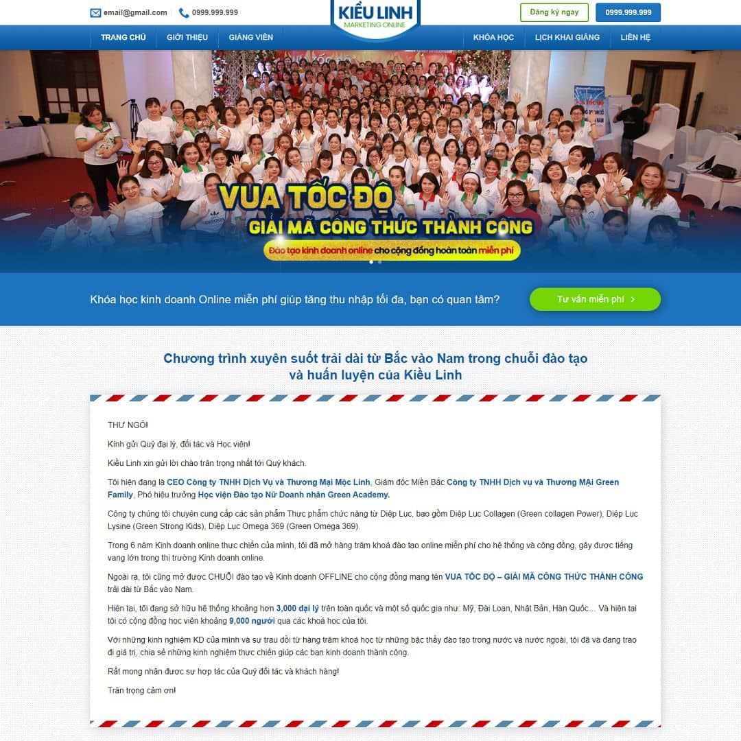 Mẫu Website Giới Thiệu Khóa Học Kinh Doanh Online - Cài Đặt Sẵn