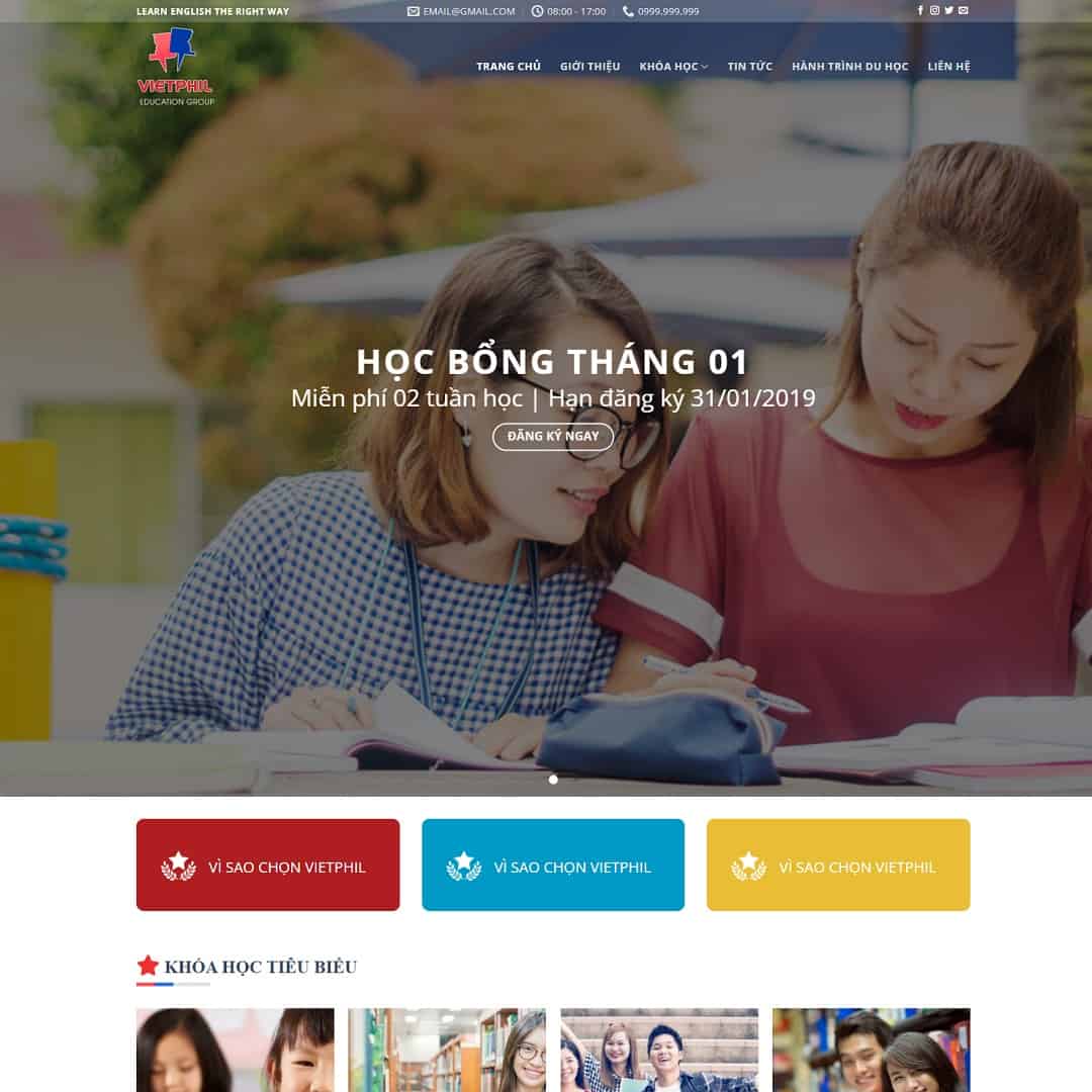 Mẫu Website Trung Tâm Đào Tạo Anh Ngữ Du Học - Cài Đặt Sẵn