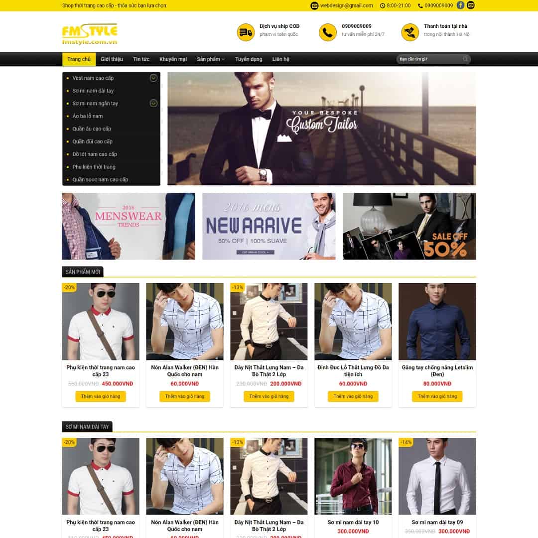Mẫu Website Shop Thời Trang Nam - Shop Online - Cài Đặt Sẵn