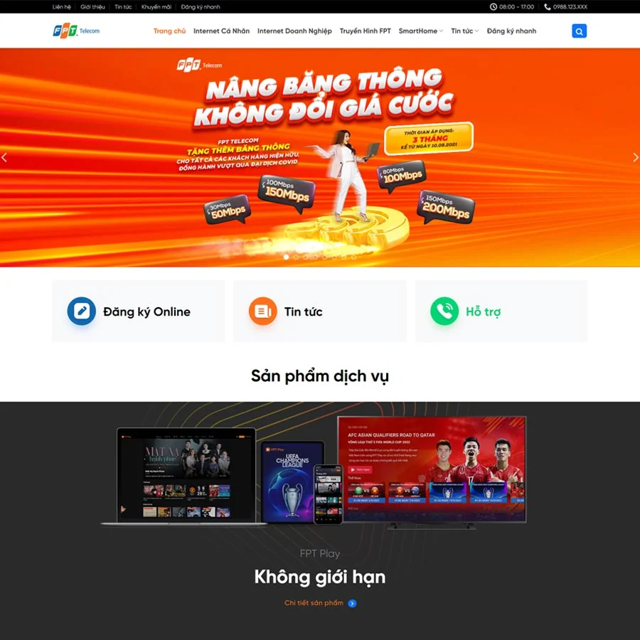 Mẫu Website Dịch Vụ Viễn Thông - Internet - Truyền Hình - Cài Đặt Sẵn
